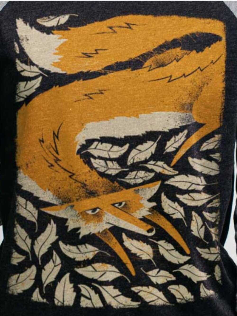 Curbside Fox in the Henhouse Raglan Longsleeve Tee Heather Black and Grey Size M - Picture 3 of 7